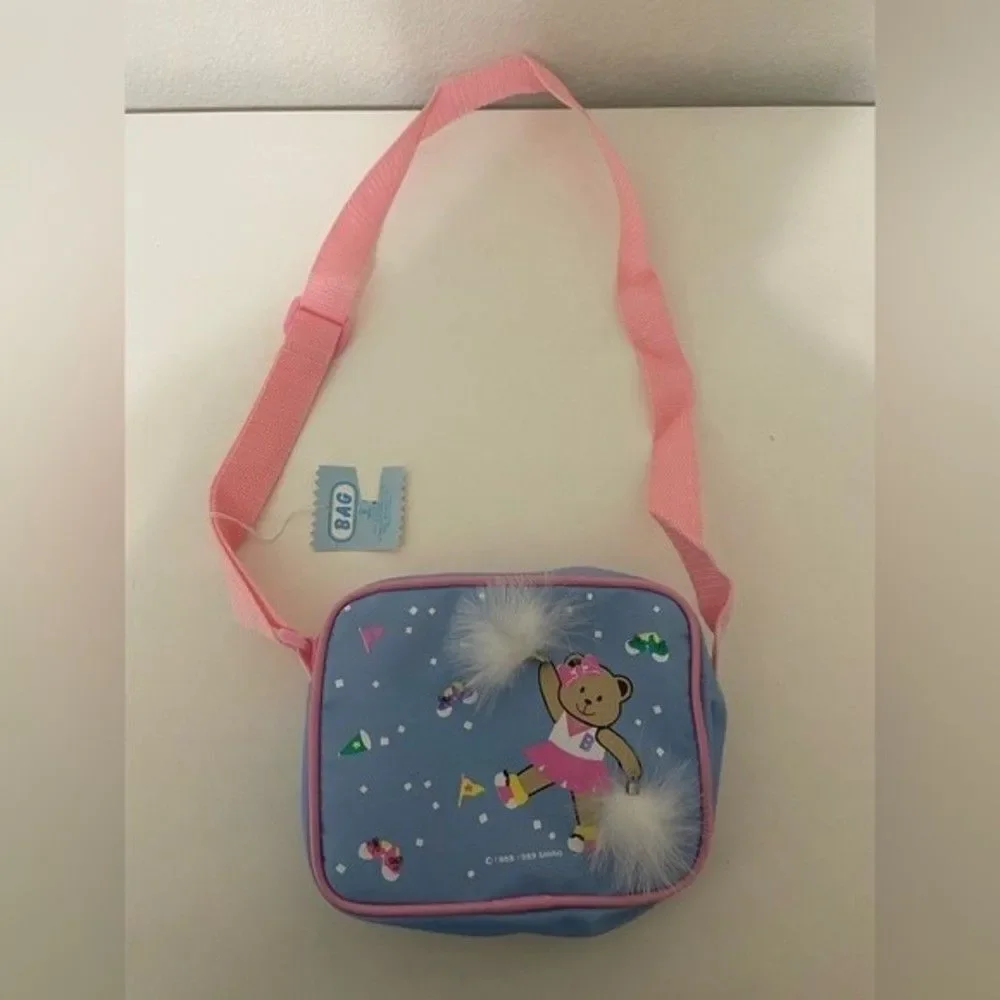 Vintage 1989 Sanrio Cheerleader Teddy Bear Mini Purse Feather Pom Pom Blue NWT